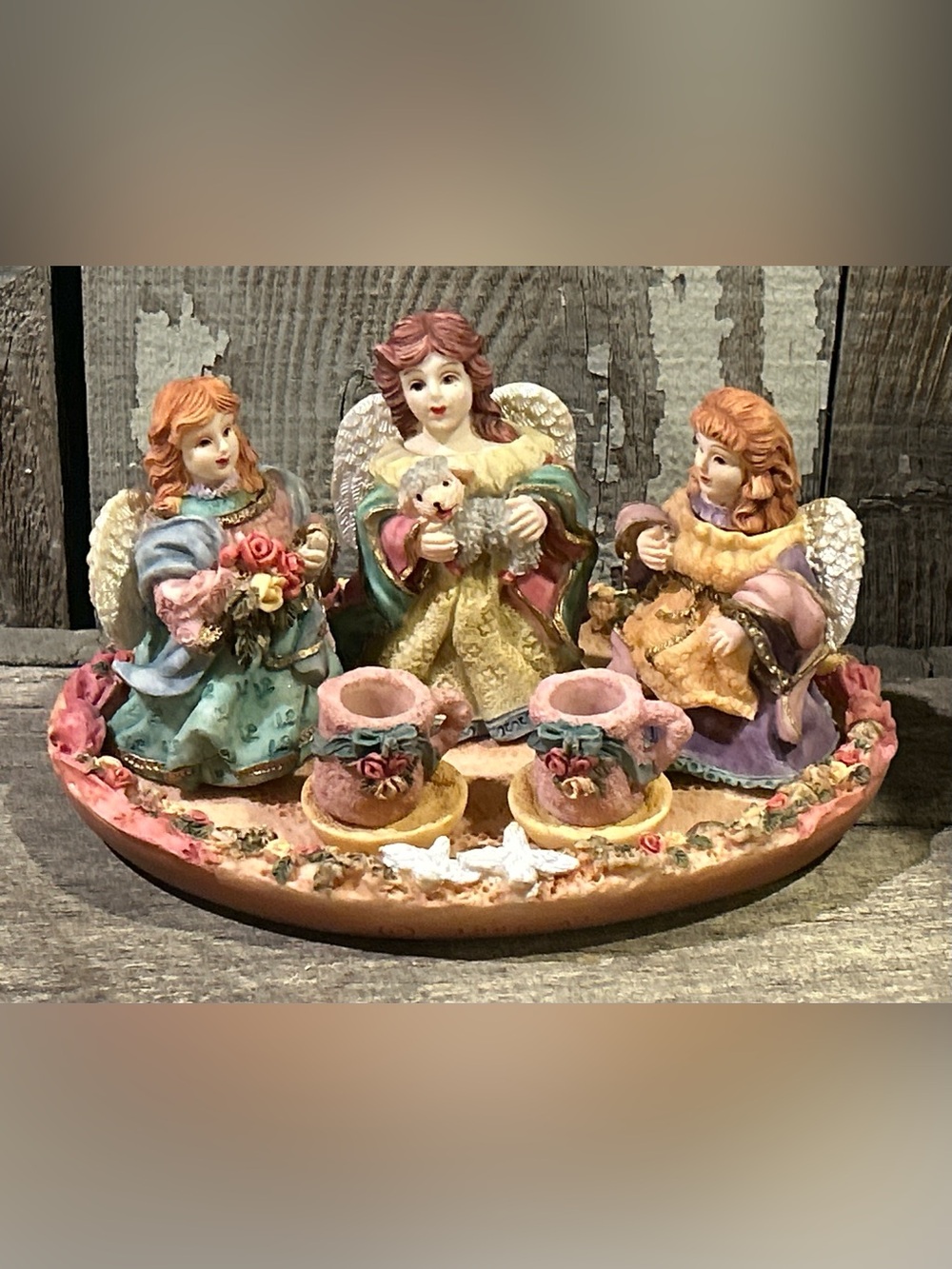Vintage Cherished Moments 1995 "Tea Time" Angels Miniature Resin Figurine Set